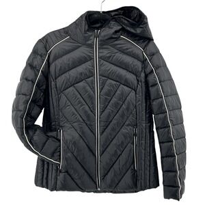 Black Down Filled Hooded Puffer Coat Sz‎ M Black Packable Pockets BCBGeneration
